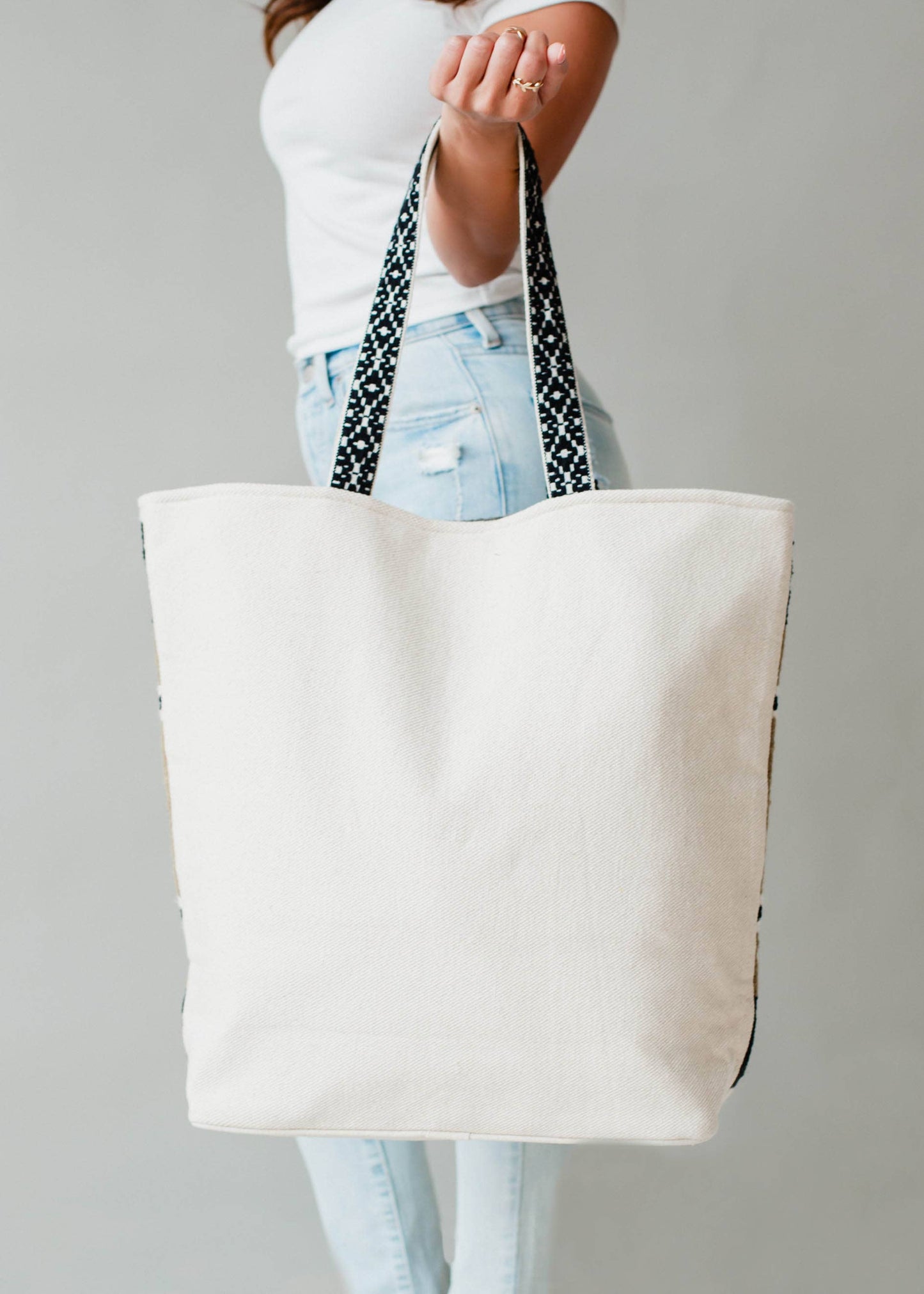 Tote Bag | Cream, Black, Brown & Gray