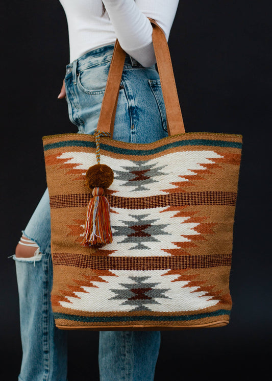 Tote Bag | Brown, Rust & Teal