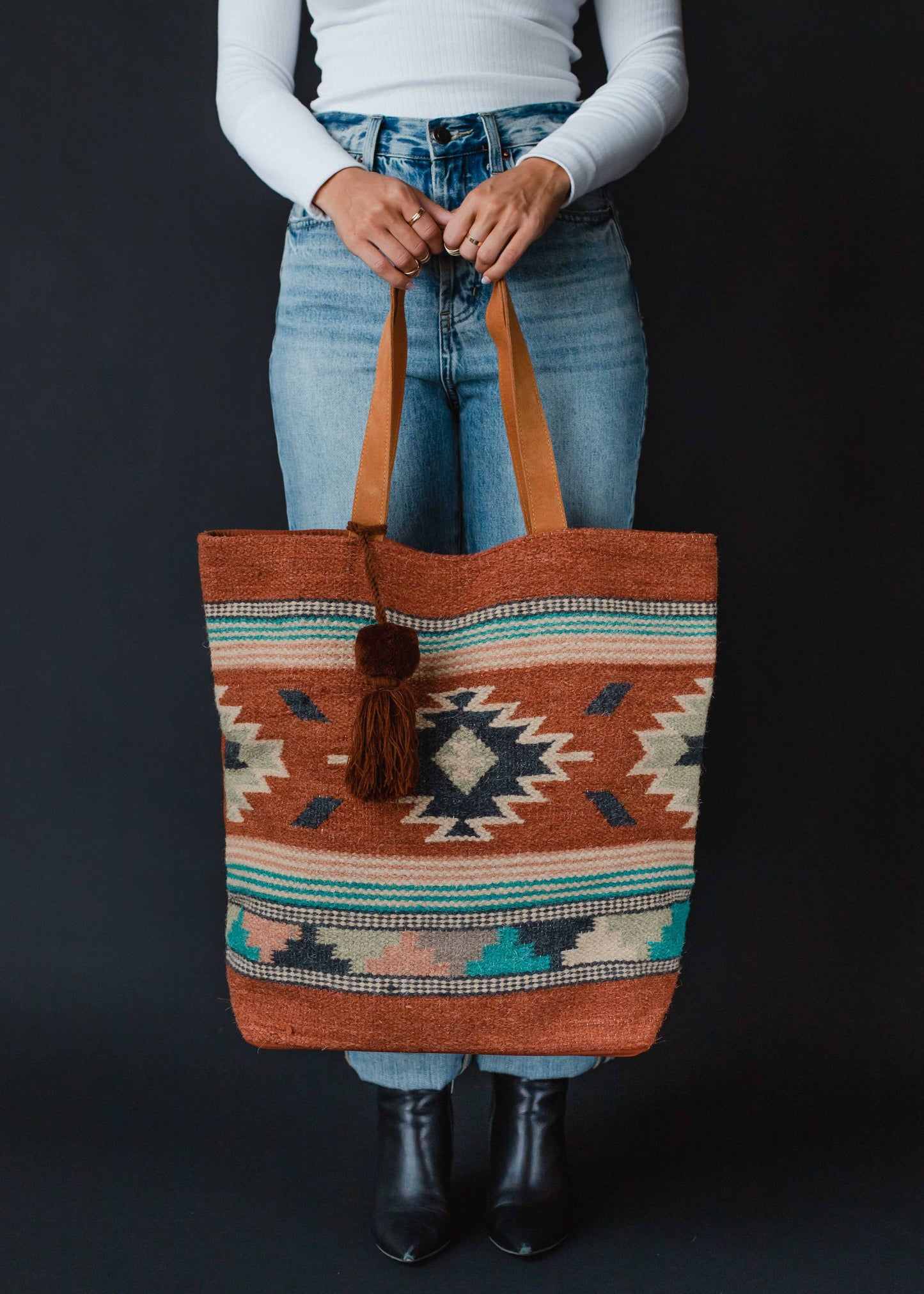 Tote Bag | Rust, Green & Cream