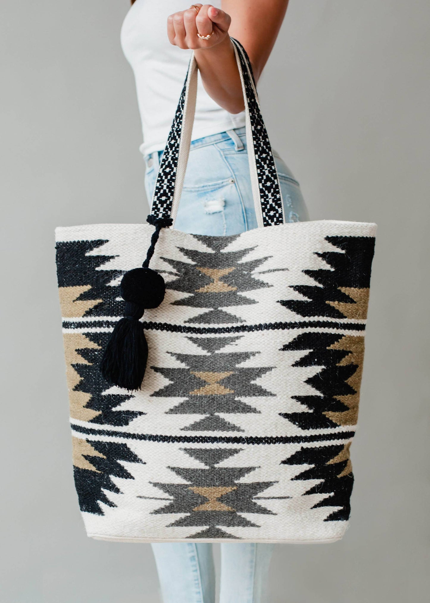 Tote Bag | Cream, Black, Brown & Gray